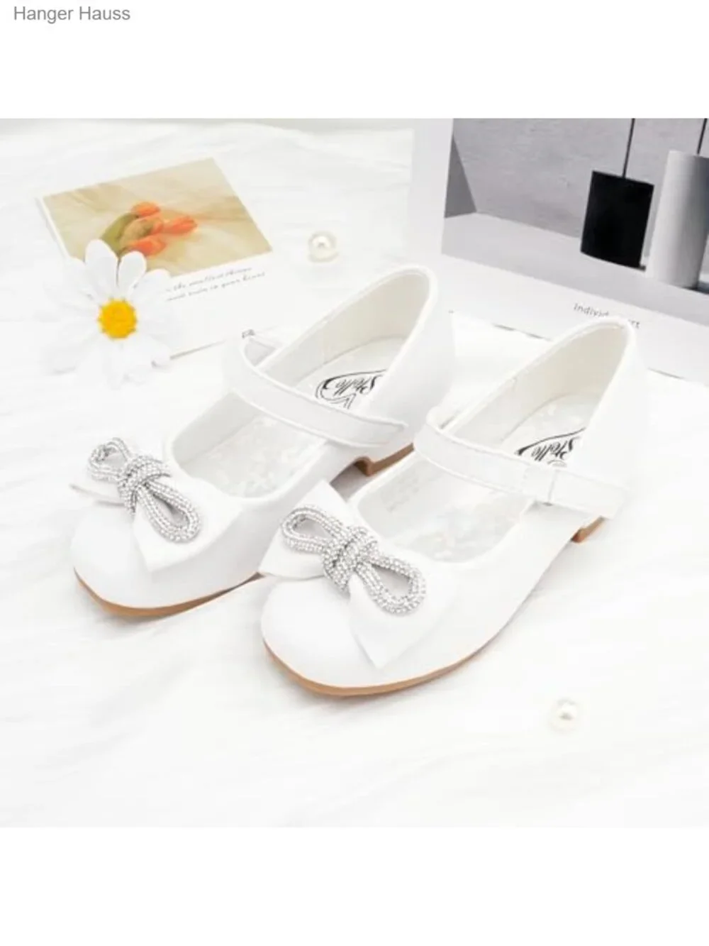 Girls Mary Jane Dress Shoes with Rhinestone Bow Low Heel